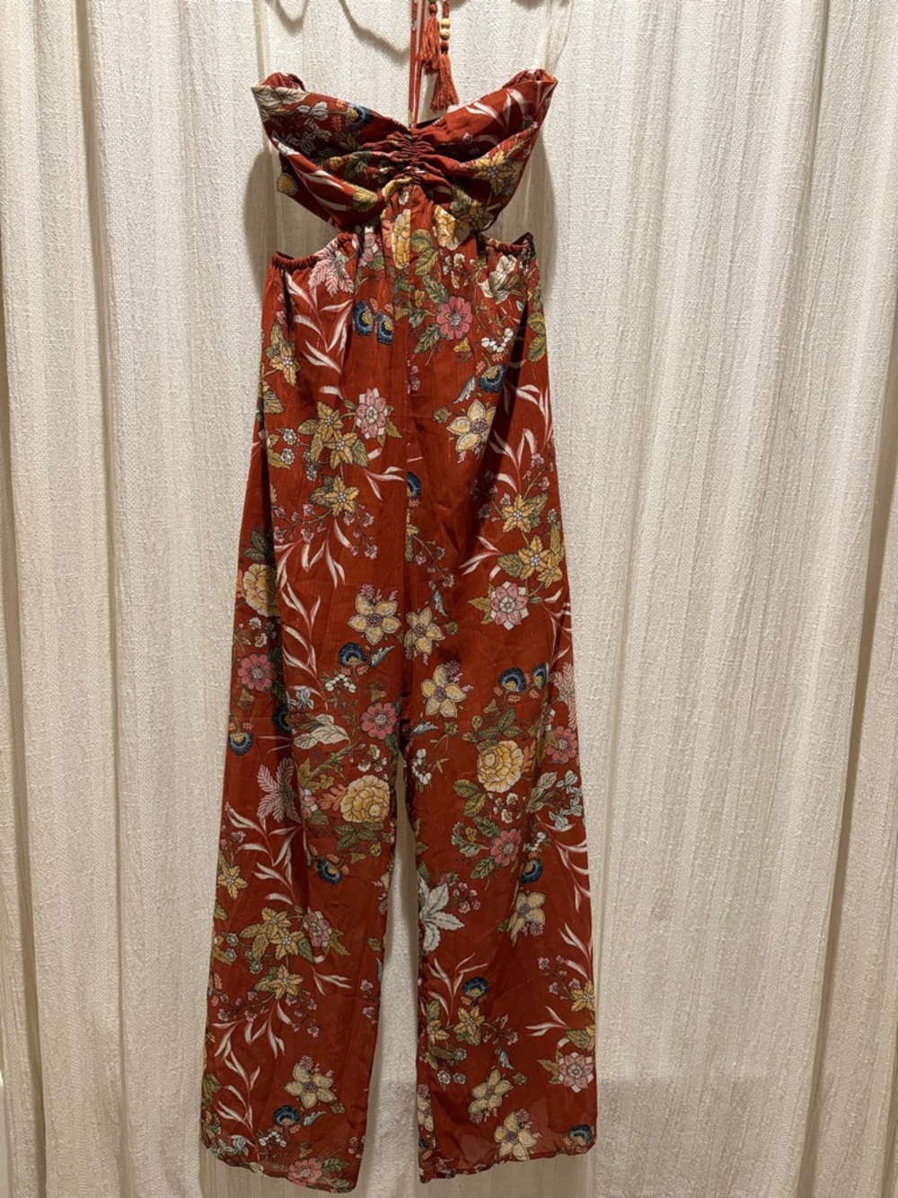 Rust Floral Strapless Maxi Dress